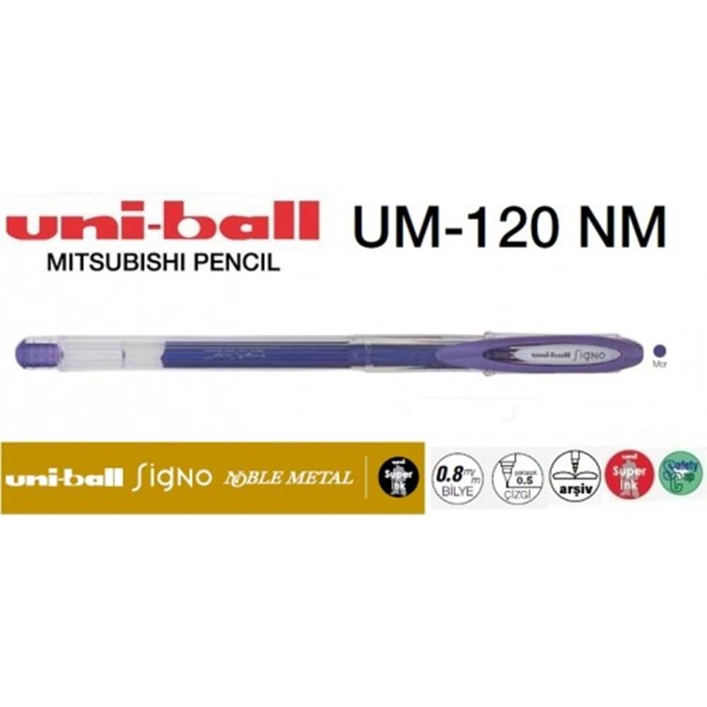 Uniball UM-120NM Signo Noble Metal 0.8 Jel Kalem Mor
