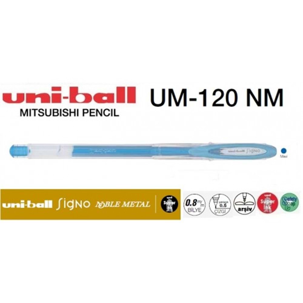 Uniball UM-120NM Signo Noble Metal 0.8 Jel Kalem Mavi