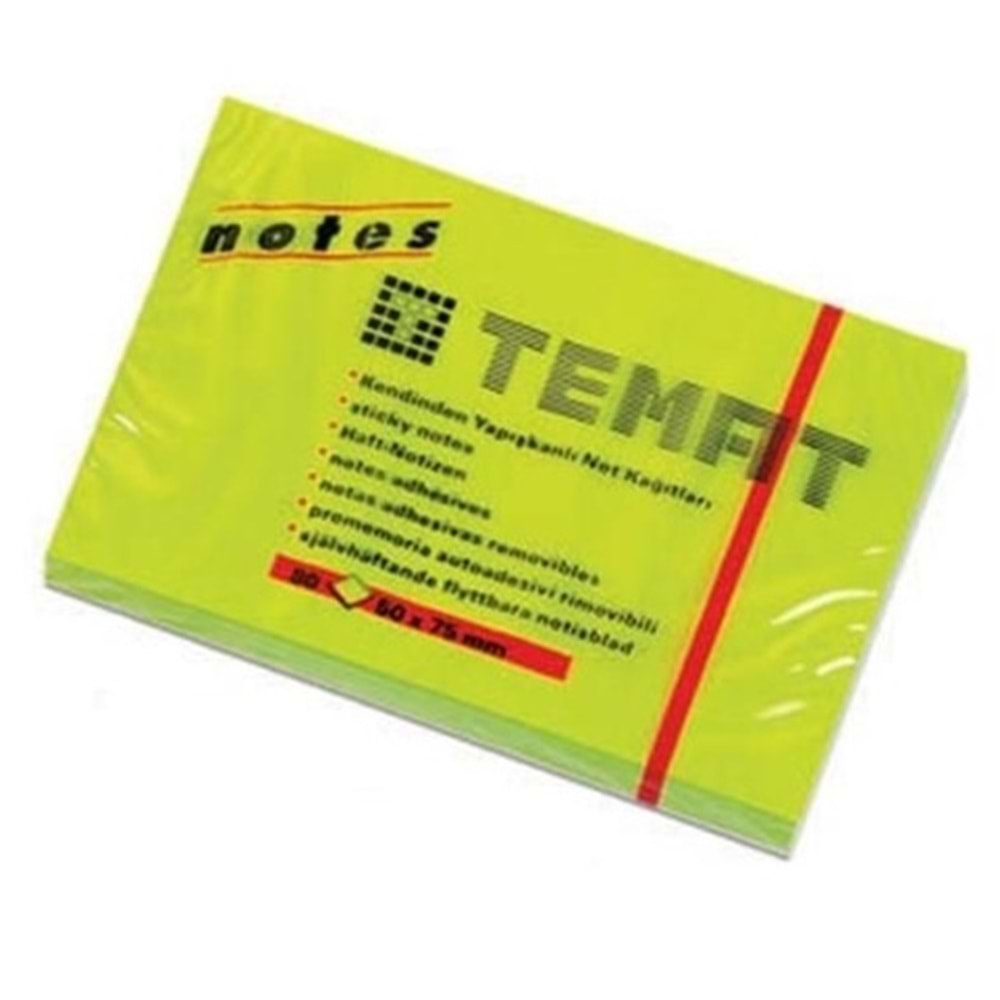 Temat 50x75 Mm Yapışkanlı Not Kağıdı Fosforlu Yeşil 80 Yp