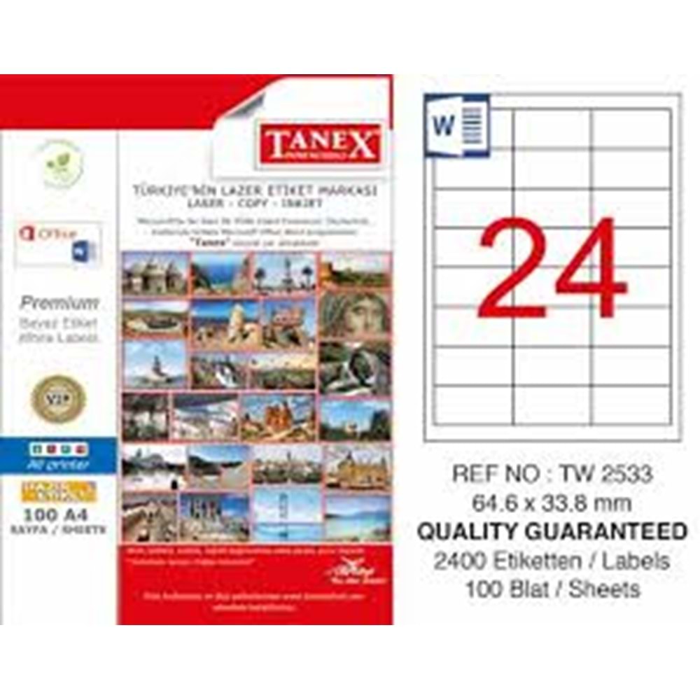 Tanex Laser Etiket Tw-2533 64.6 X 33.8 Mm