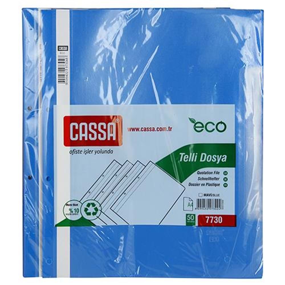 Cassa Eco Telli Dosya Plastik 50 Adet 7730 Mavi