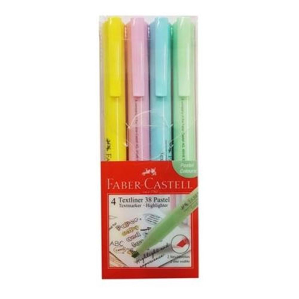 Faber Castell 38 Fosforlu Kalem 4 Lü Takım Pastel Renkler