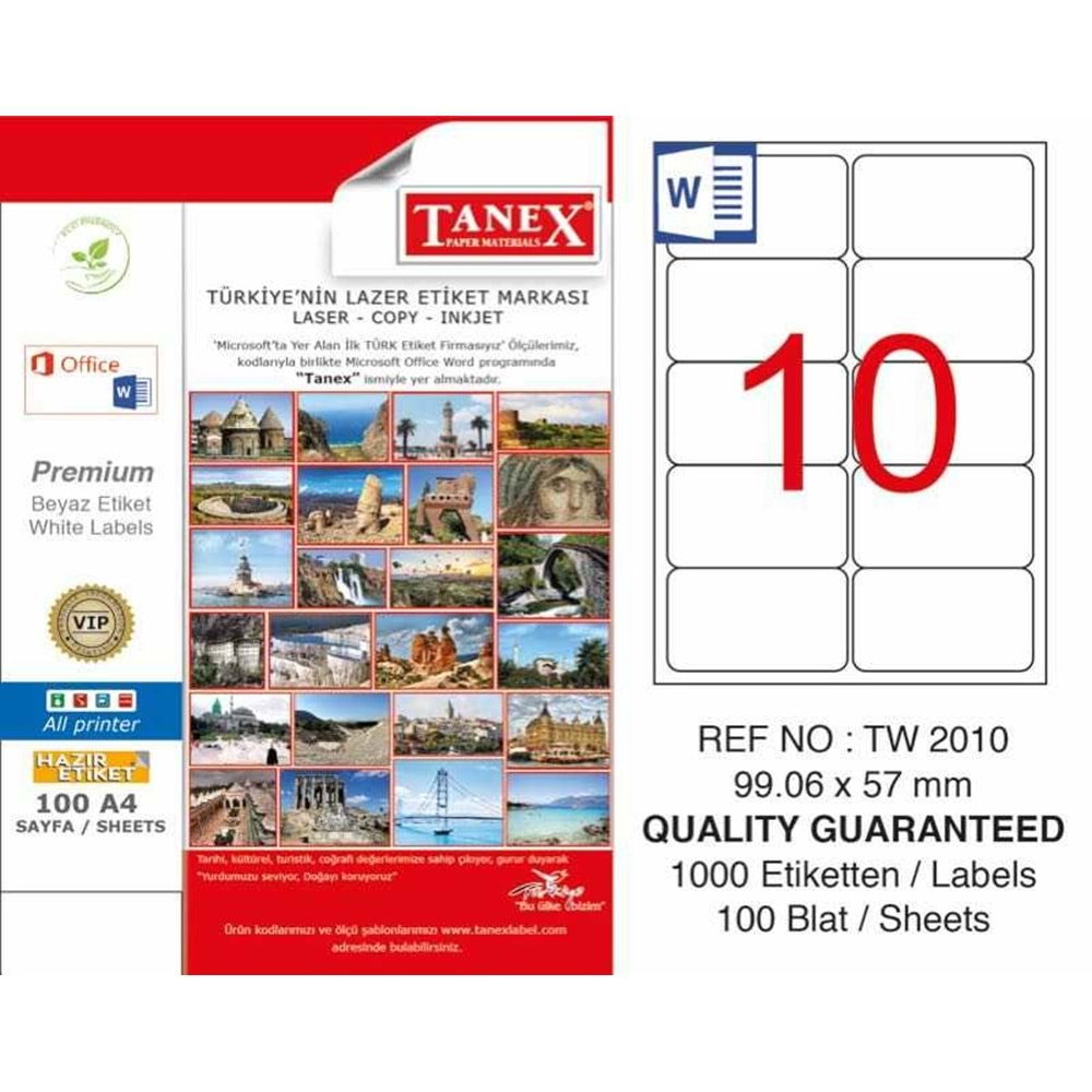 Tanex Tw-2010 99,06X57 Mmlaser Etiket 100 Ad.