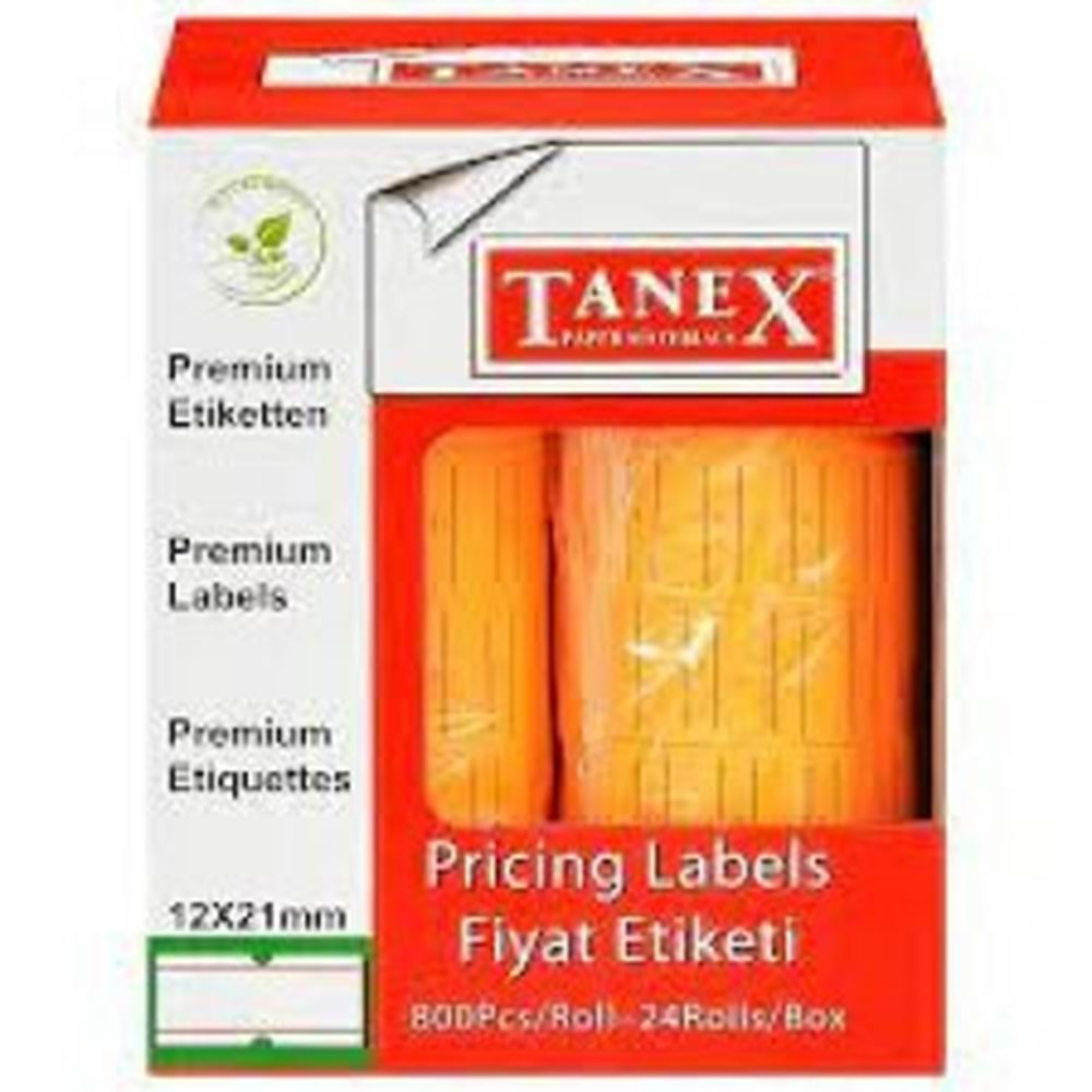 Tanex Fiyat Etiketi 12x21mm Çizgili Neon Turuncu