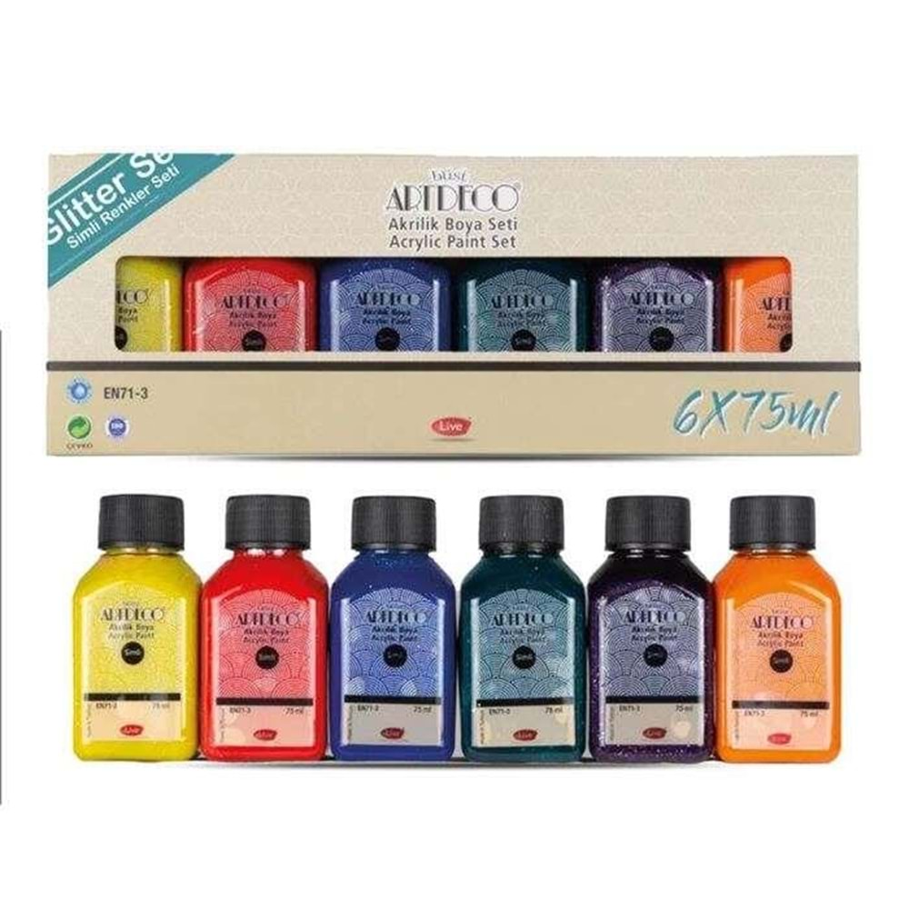 Artdeco Akrilik Boya 6x75ml Set - Simli Renkler