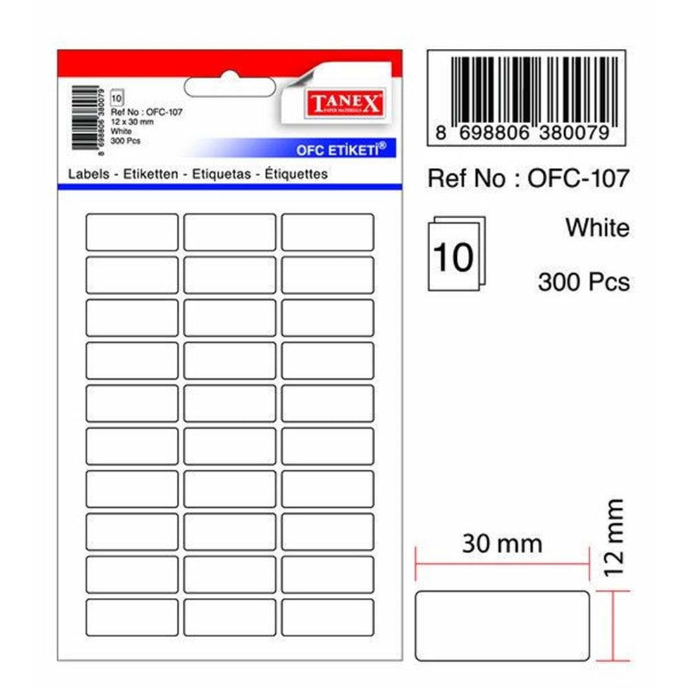 Tanex OFC-107 BEYAZ OFİS ETİKETİ 10 AD.