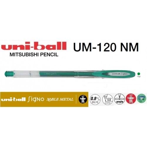 Uniball UM-120NM Signo Noble Metal 0.8 Jel Kalem Yeşil