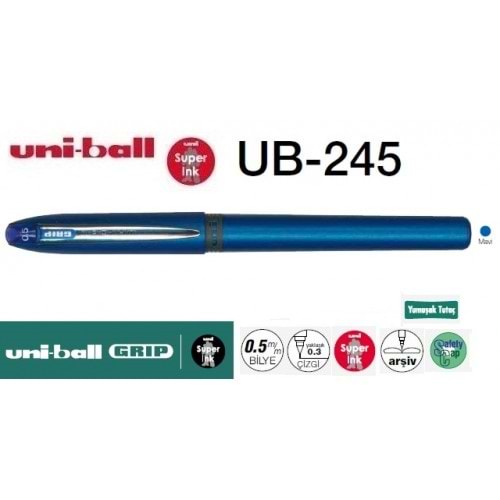 Uniball UB-245 Grıp Micro 0.5 Roller Kalem Mavi