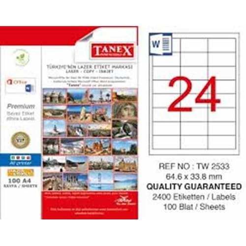 Tanex Laser Etiket Tw-2533 64.6 X 33.8 Mm
