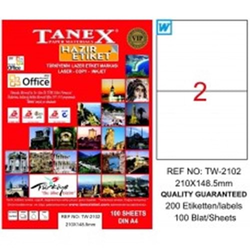Tanex TW-2102 Laser Etiket 210x148,5 mm 100 Ad.
