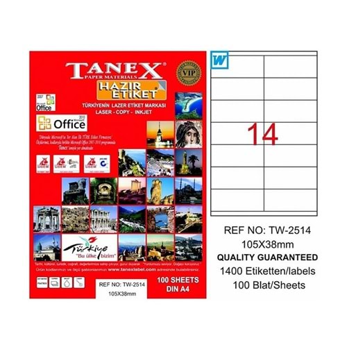 Tanex TW-2514 Etiket 105x38mm Laser Etiket 100 Adet