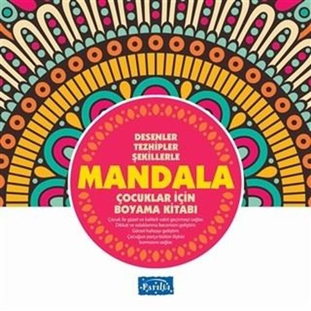 Desenler Tezhipler Şekillerle Mandala - Pembe Kitap - Çocuklar İçin Boyama Kitabı