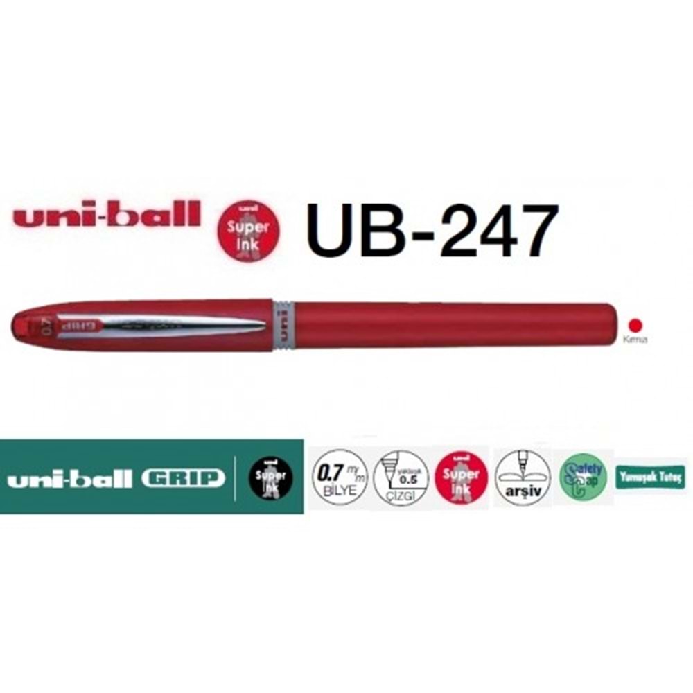 Uniball UB-247 Grıp Micro 0.7 Roller Kalem Kırmızı