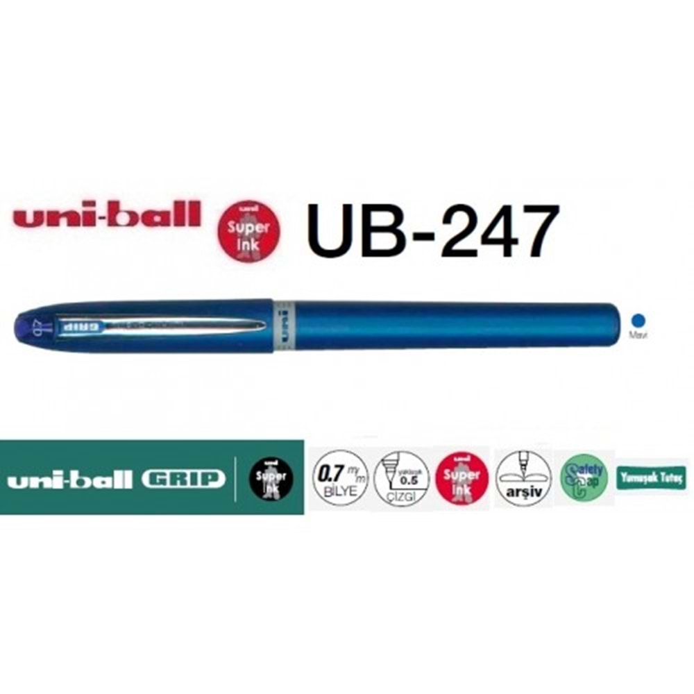 Uniball UB-247 Grıp Micro 0.7 Roller Kalem Mavi