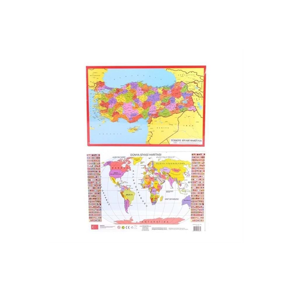 Türkiye + Dünya Haritası Çift Taraflı